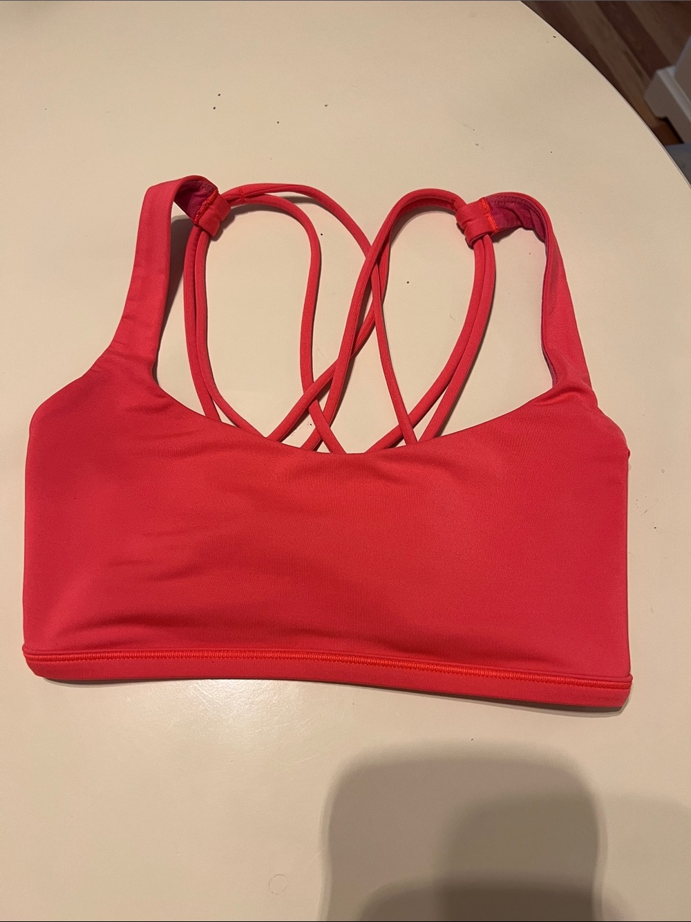Lululemon Womens 8 Free To Be Wild Sports Bra Coral Strappy Back Yoga Gym Workou